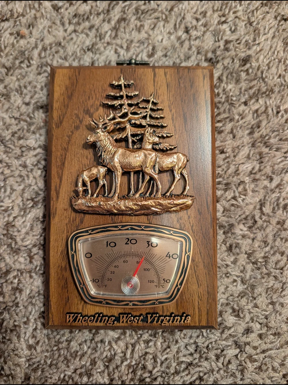 Wheeling, West Virginia Wall Thermometer with Copper Deer Relief